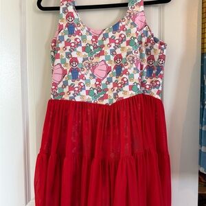 Super Mario Character Print Tank & Red Tulle Skirt Dress
